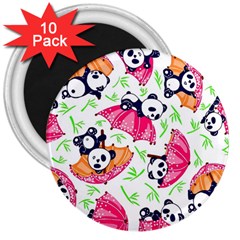 Panda Umbrella Pattern 3  Magnets (10 Pack)  by Cemarart