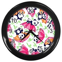 Panda Umbrella Pattern Wall Clock (black) by Cemarart