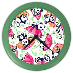 Panda Umbrella Pattern Color Wall Clock by Cemarart