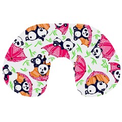 Panda Umbrella Pattern Travel Neck Pillow by Cemarart