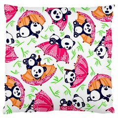 Panda Umbrella Pattern Standard Premium Plush Fleece Cushion Case (one Side) by Cemarart