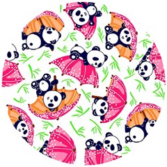 Panda Umbrella Pattern Wooden Puzzle Round by Cemarart