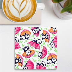 Panda Umbrella Pattern Uv Print Square Tile Coaster  by Cemarart