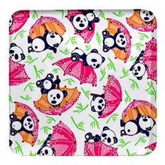 Panda Umbrella Pattern Square Glass Fridge Magnet (4 Pack) by Cemarart