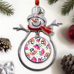 Panda Umbrella Pattern Metal Snowman Ornament by Cemarart