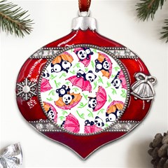 Panda Umbrella Pattern Metal Snowflake And Bell Red Ornament by Cemarart