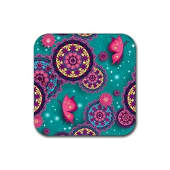 Floral Pattern Abstract Colorful Flow Oriental Spring Summer Rubber Coaster (square) by Cemarart