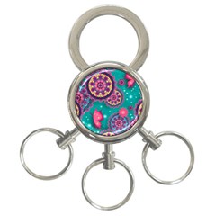 Floral Pattern Abstract Colorful Flow Oriental Spring Summer 3-ring Key Chain