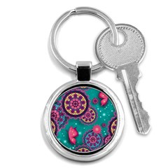 Floral Pattern Abstract Colorful Flow Oriental Spring Summer Key Chain (round) by Cemarart