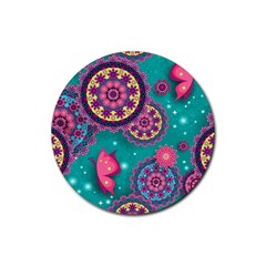 Floral Pattern Abstract Colorful Flow Oriental Spring Summer Rubber Round Coaster (4 Pack) by Cemarart