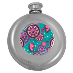 Floral Pattern Abstract Colorful Flow Oriental Spring Summer Round Hip Flask (5 Oz) by Cemarart