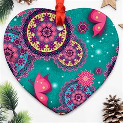 Floral Pattern Abstract Colorful Flow Oriental Spring Summer Heart Ornament (two Sides) by Cemarart