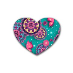 Floral Pattern Abstract Colorful Flow Oriental Spring Summer Rubber Coaster (heart) by Cemarart