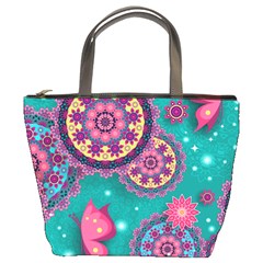 Floral Pattern Abstract Colorful Flow Oriental Spring Summer Bucket Bag by Cemarart