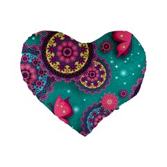 Floral Pattern Abstract Colorful Flow Oriental Spring Summer Standard 16  Premium Heart Shape Cushions by Cemarart