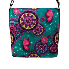 Floral Pattern Abstract Colorful Flow Oriental Spring Summer Flap Closure Messenger Bag (l) by Cemarart