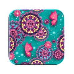 Floral Pattern Abstract Colorful Flow Oriental Spring Summer Square Metal Box (black)