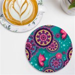 Floral Pattern Abstract Colorful Flow Oriental Spring Summer UV Print Round Tile Coaster Front