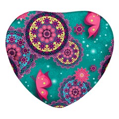 Floral Pattern Abstract Colorful Flow Oriental Spring Summer Heart Glass Fridge Magnet (4 Pack) by Cemarart