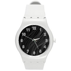 Abstract Art Black White Drawing Lines Unique Round Plastic Sport Watch (m) by Cemarart