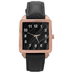 Abstract Art Black White Drawing Lines Unique Rose Gold Leather Watch  by Cemarart