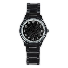 Abstract Art Black White Drawing Lines Unique Stainless Steel Round Watch by Cemarart