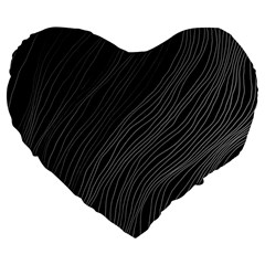 Abstract Art Black White Drawing Lines Unique Large 19  Premium Flano Heart Shape Cushions by Cemarart