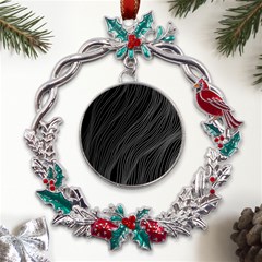 Abstract Art Black White Drawing Lines Unique Metal X mas Wreath Holly Leaf Ornament by Cemarart