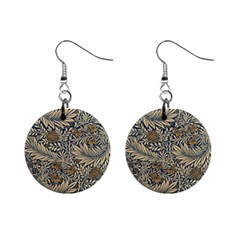 Brown Vintage Floral Pattern Damask Floral Vintage Retro Mini Button Earrings by Cemarart