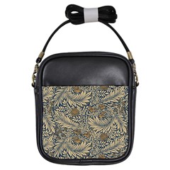 Brown Vintage Floral Pattern Damask Floral Vintage Retro Girls Sling Bag by Cemarart