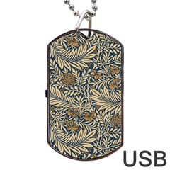 Brown Vintage Floral Pattern Damask Floral Vintage Retro Dog Tag Usb Flash (one Side) by Cemarart