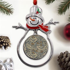 Brown Vintage Floral Pattern Damask Floral Vintage Retro Metal Snowman Ornament by Cemarart