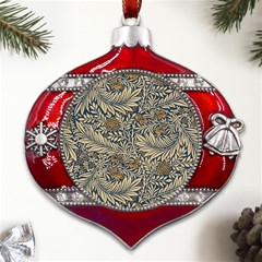 Brown Vintage Floral Pattern Damask Floral Vintage Retro Metal Snowflake And Bell Red Ornament by Cemarart