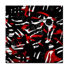 Shape Line Red Black Abstraction Tile Coaster by Cemarart