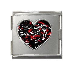 Shape Line Red Black Abstraction Mega Link Heart Italian Charm (18mm) by Cemarart