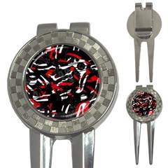 Shape Line Red Black Abstraction 3-in-1 Golf Divots by Cemarart