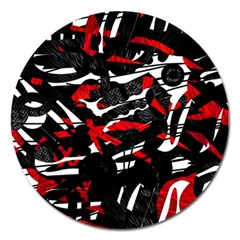 Shape Line Red Black Abstraction Magnet 5  (round) by Cemarart