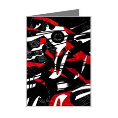 Shape Line Red Black Abstraction Mini Greeting Card by Cemarart