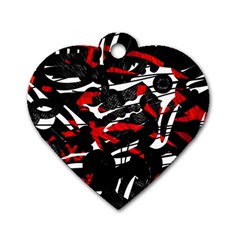 Shape Line Red Black Abstraction Dog Tag Heart (one Side) by Cemarart