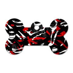 Shape Line Red Black Abstraction Dog Tag Bone (one Side) by Cemarart