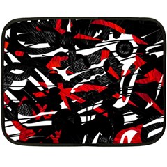 Shape Line Red Black Abstraction Fleece Blanket (mini) by Cemarart