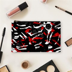 Shape Line Red Black Abstraction Cosmetic Bag (medium) by Cemarart