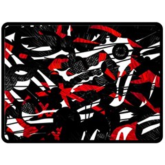 Shape Line Red Black Abstraction Fleece Blanket (large) by Cemarart