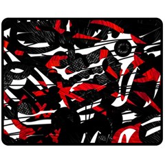 Shape Line Red Black Abstraction Fleece Blanket (medium) by Cemarart