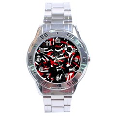 Shape Line Red Black Abstraction Stainless Steel Analogue Watch