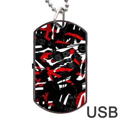 Shape Line Red Black Abstraction Dog Tag Usb Flash (one Side) by Cemarart