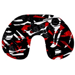 Shape Line Red Black Abstraction Travel Neck Pillow by Cemarart