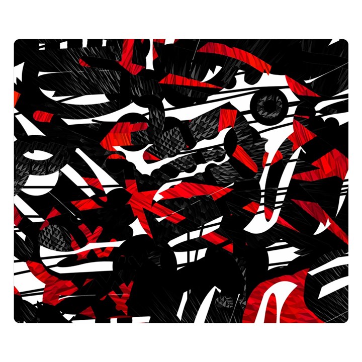 Shape Line Red Black Abstraction Two Sides Premium Plush Fleece Blanket (Small)