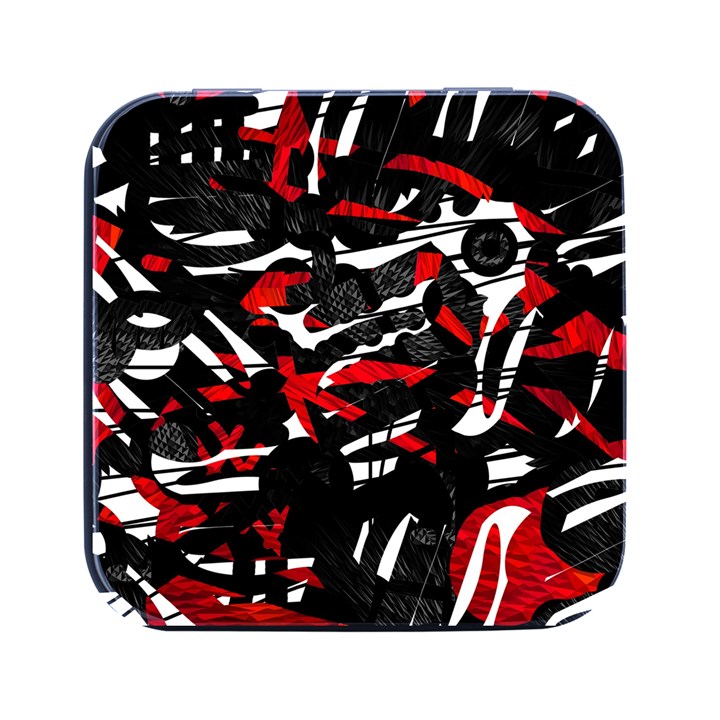 Shape Line Red Black Abstraction Square Metal Box (Black)