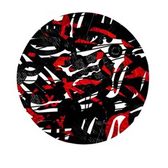 Shape Line Red Black Abstraction Mini Round Pill Box by Cemarart